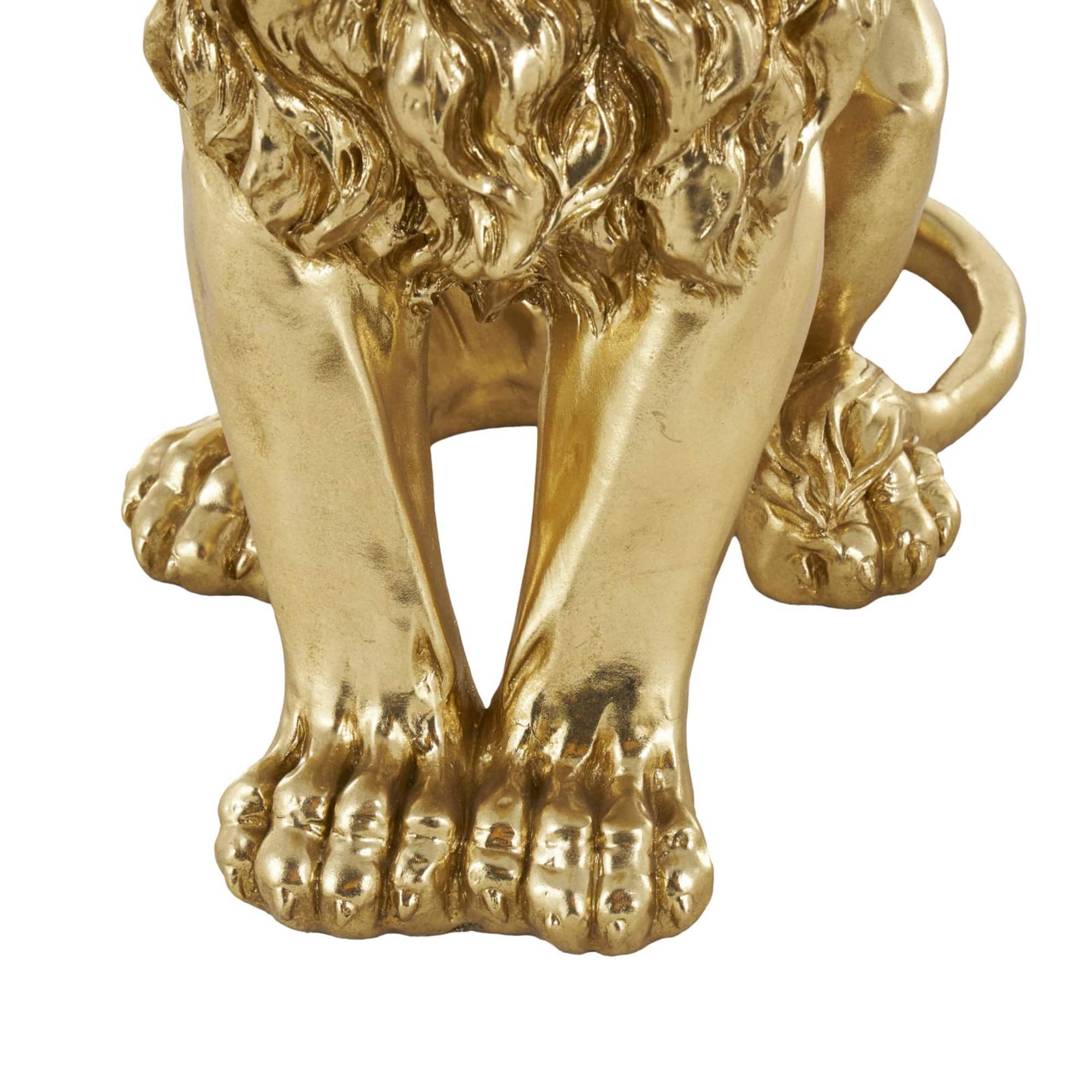 24" x 27" Gold Resin Lion Sitting Accent Table with Glass Tabletop